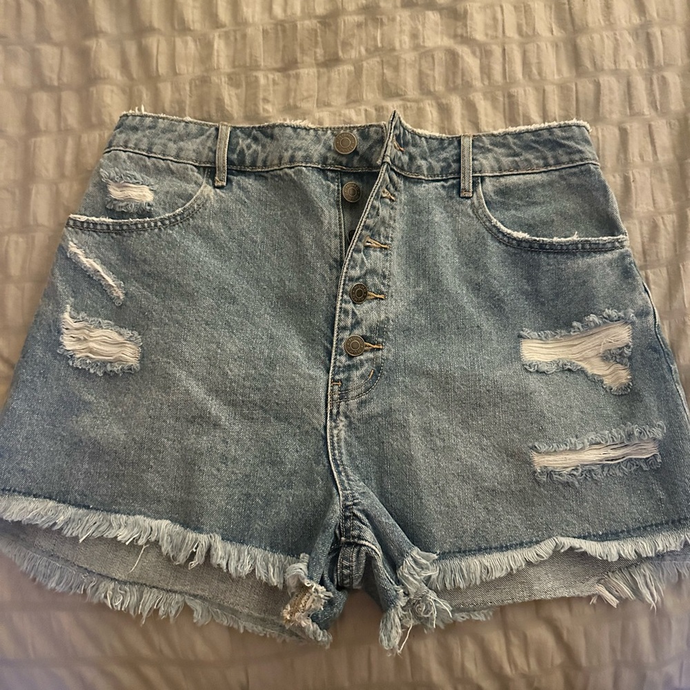 Show Me Your MuMu Light Blue Distressed Jean Shorts